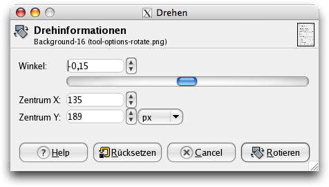 Dialogfenster des Werkzeuges Drehen